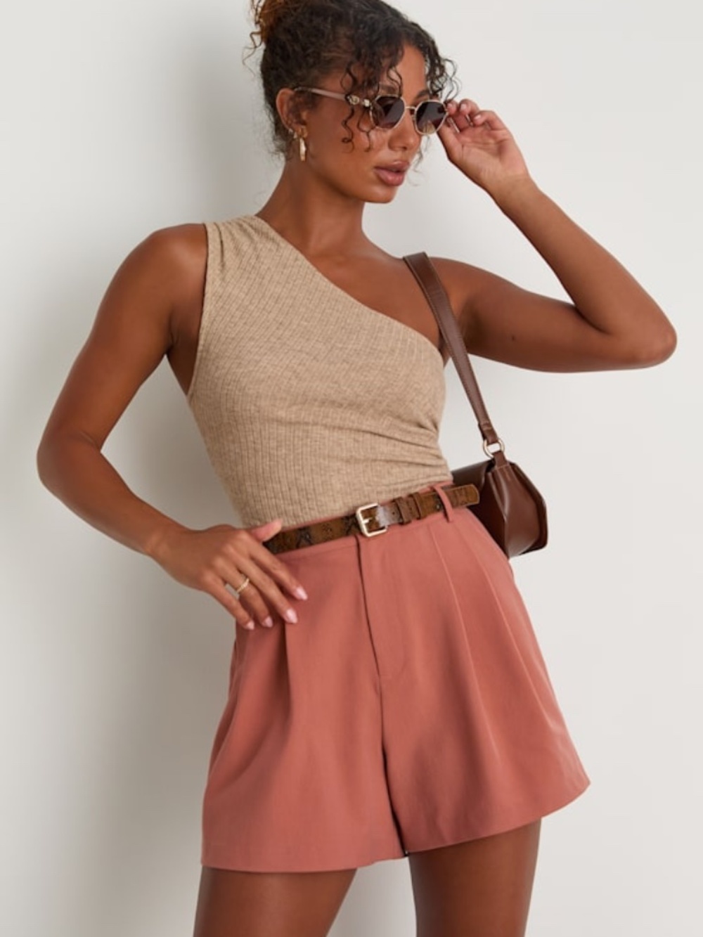 Lulus Sharise Rusty Rose Pleated High-rise Shorts Pink - Size M